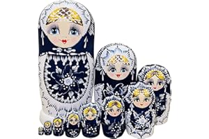MINMEER Russian Nesting Dolls for Kids, Wooden Matryoshka Dolls 10 Piece Set, Cute Handmade Stacking Toys and Nesting Dolls for Toddlers, Russian Christmas Decorations