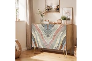 SIGNWIN Sideboard Buffet Cabinet, Kitchen Storage Cabinet with 2 Doors, Colorful Granite Swirl Pattern, Cupboard Console Table for Dining Room - 35" L x 18" W x 29" H