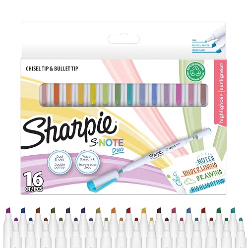 Sharpie S-Note Duo Highlighters | Dual Ended Pastel Creative Markers | Bullet & Chisel Tip for Highlighting, Drawing, Journaling & More | 16 Count
