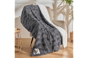 VIPBED Heated Blanket Throw, Warm Soft Faux Rabbit Fur Electric Blanket with 6 Heating Levels & 4 Hours Auto-Off, Fast Heating & Over-Heat Protection, Machine Washable - Grey, 50”x 60”