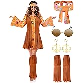 SATINIOR 70s 60s Hippie Costume Set 70s Dress Outfits Accessories for Women Halloween Disco Clothing for Adult Girls