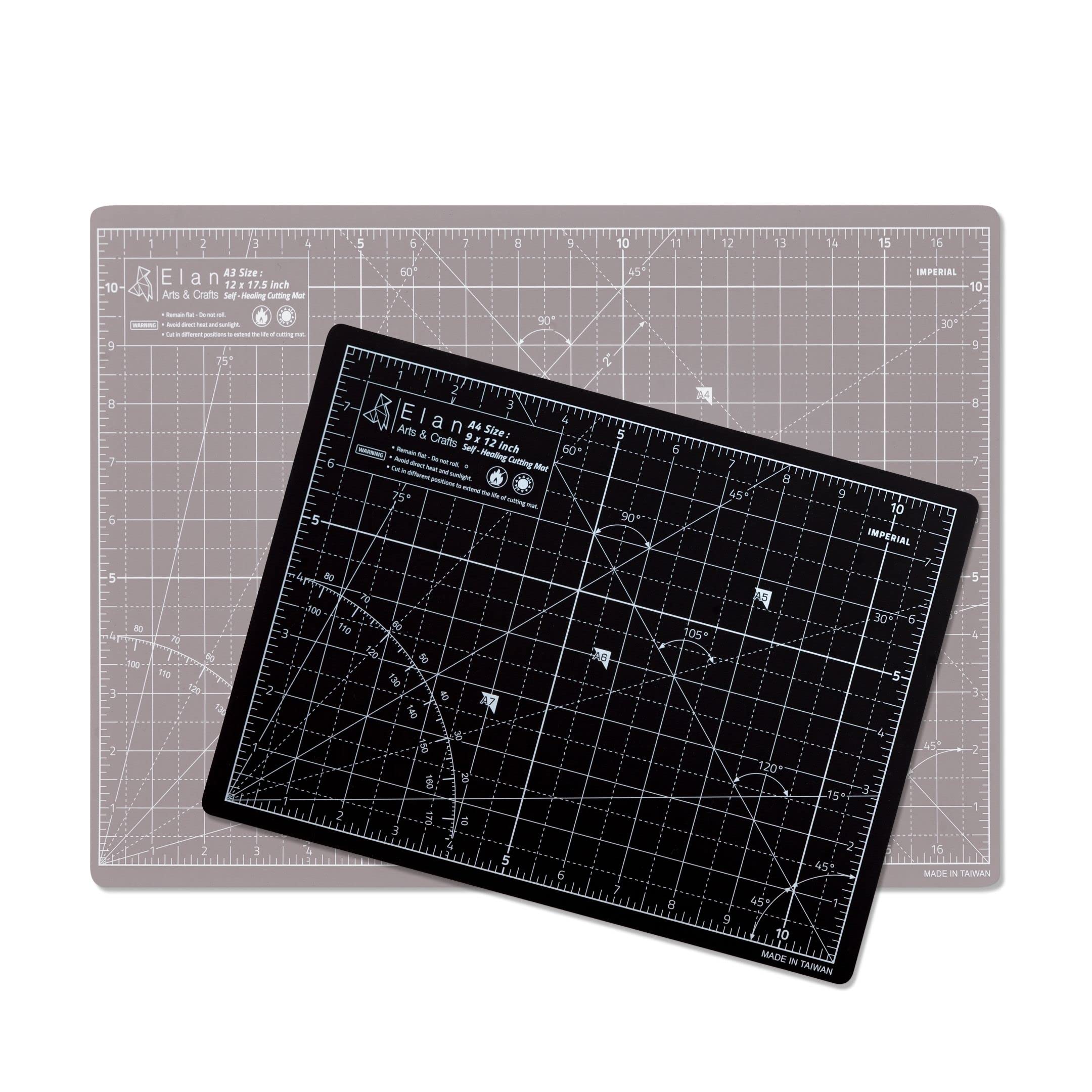 Elan Cutting Mat A3 Black & Taupe, Self Healing Cutting Mat 12x18 Inch, 5-Ply Craft Board Black, Hobby Board for Crafts 12x18 Inch