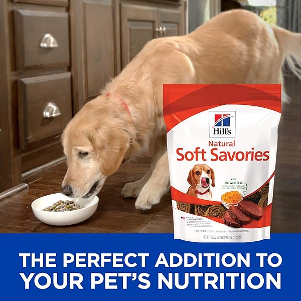 HILL’S NATURAL SOFT SAVORIES DOG TREATS, BEEF & CHEDDAR, 8 OZ. BAG