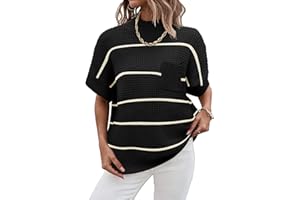ZEAGOO Women 2025 Sweater Vest Mock Neck Batwing Short Sleeve Oversized Ribbed Knit Tops Fall Pullover Sweater S-XXL