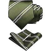 RBOCOTT Silk Stripe Plaid Tie and Pocket Square with Tie Clip Sets for Men