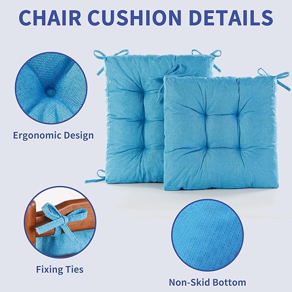 LYLNBYWK ROCKING CHAIR CUSHION, THICKENED TUFTED SEAT AND BACK CUSHION WITH TIES, SUITABLE FOR INDOOR/OUTDOOR ROCKER, PACK OF 2, LIGHT BLUE