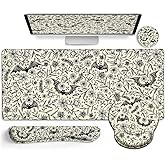 LIMKRIAN Goth Bat Mouse Pad Set Large Desk Mat for Desktop, Ergonomic Mouse Pad with Wrist Rest for Gaming, Keyboard Mat Wrist Support Cup Coaster Set, Gothic Office Desk Accessories Decor Supplies