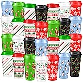 Pickmesh 28 Pack Christmas Reusable Coffee Cup Gifts 16 oz Xmas Holiday Cups Snowflake Tumblers with Lid Plastic Travel Coffee Mug for Hot and Cold Drinks Merry Party Supplies(Christmas)