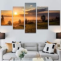 SIGNWIN 5 Panel Canvas Wall Art Sunset in The Mountains for Home Decorations Ready to Hang - 60