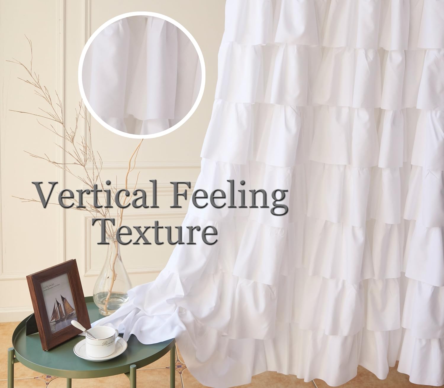 Ameritex Ruffle Shower Curtain Home Decor | Soft Polyester, Decorative Bathroom Accessories | Great for Showers & Bathtubs (72" x 72", White): Furniture & Decor