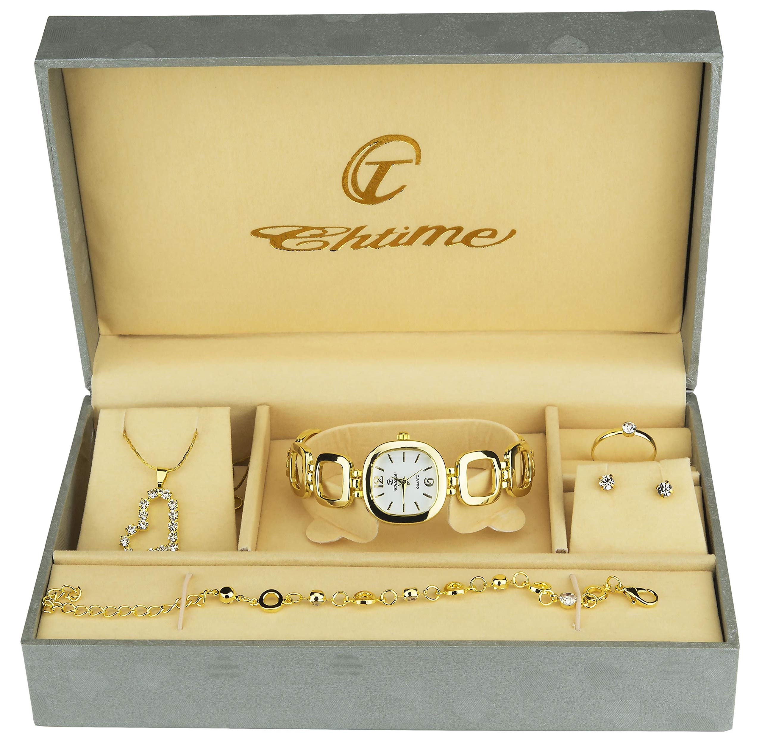 Gift Set Women's Watch - Parure de Bijoux- Necklace-Ring- Earrings - Band
