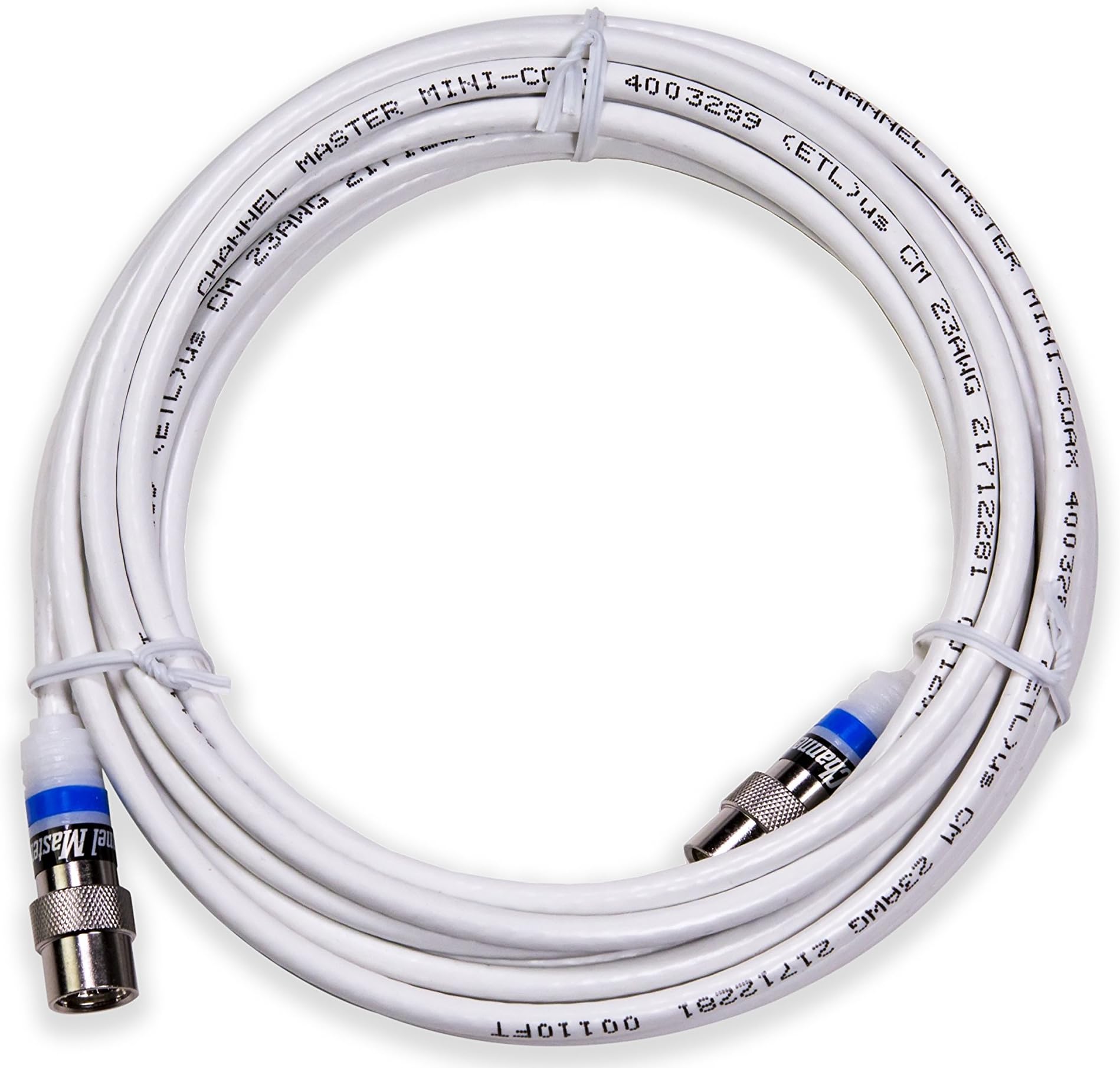 Channel Master CM-3721 Mini Coaxial Cable with Push-On Connectors - 16 Foot, White, Indoor Miniature Coax …