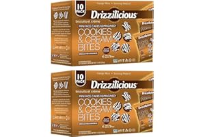 VALUBNDL: Drizzilicious Cookies and Cream Mini Rice Cake Bites (Bulk 2-Box Pack) – 20 Individual Snack Bags – 90 Calorie Heal