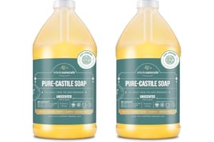 WHOLENATURALS Pure Castile Soap Liquid Unscented, EWG Verified & Certified Palm Oil Free-1 gallon (64oz x2 bottles) Natural Soap, Mild & Gentle Non-gmo & Vegan-Organic Body Wash, Laundry & Baby Soap