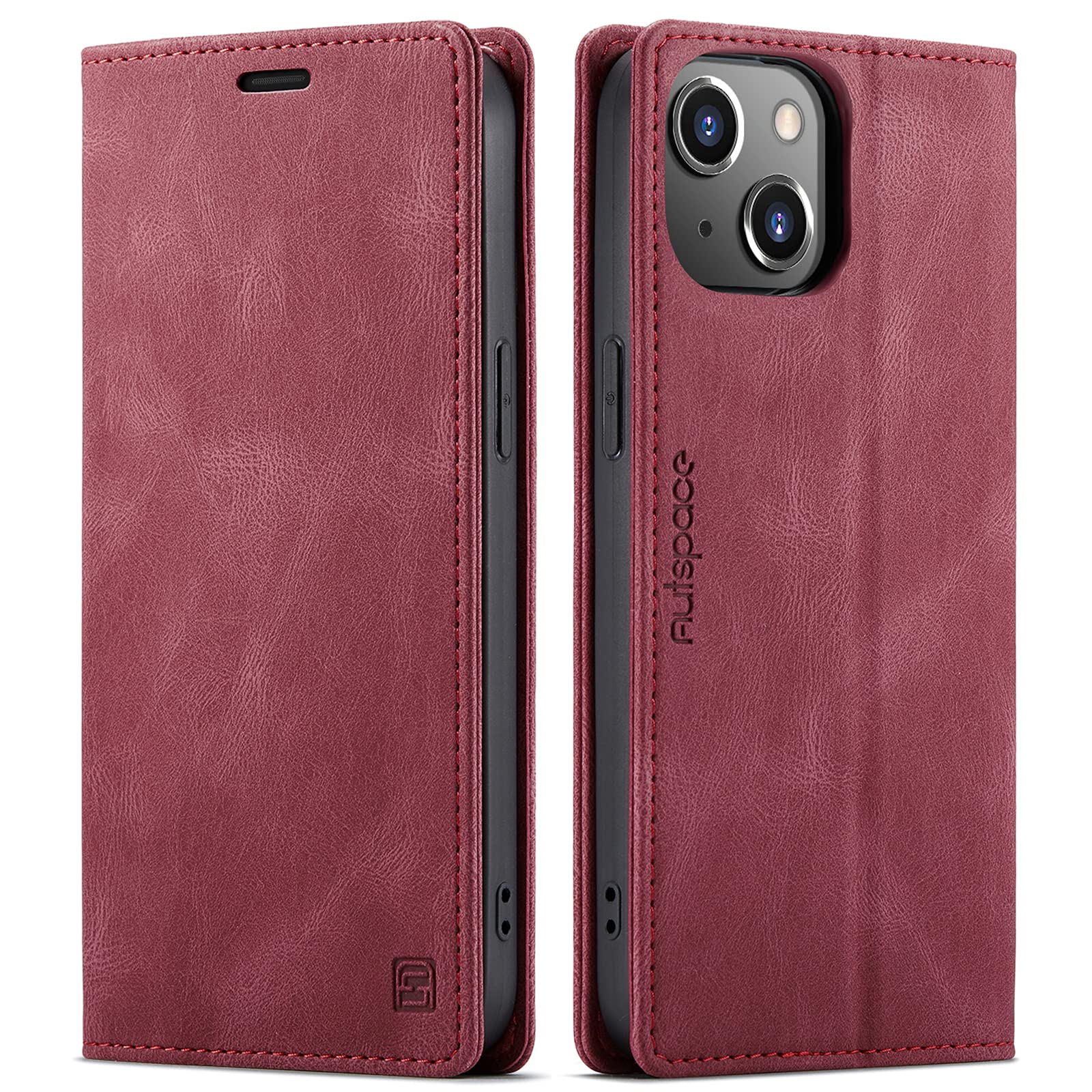 LOLFZ for iPhone 14 Wallet Case, Magnetic Flip Leather Case with RFID Block Card Slots Kickstand Shockproof Protective Cover Compatible with iPhone 14 - Red