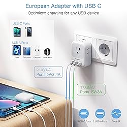 European Travel Plug Adapter USB C, TESSAN