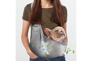 ARZQUT Dog Carrier Sling - Ultra Breathable Reversible Puppy Carrier Purse with Storage Pocket, Travel Safety Harness, Hand-Free Dog Sling Carrier for Carry Small Dogs and Cats, Dog and Cat Harness(Gray)