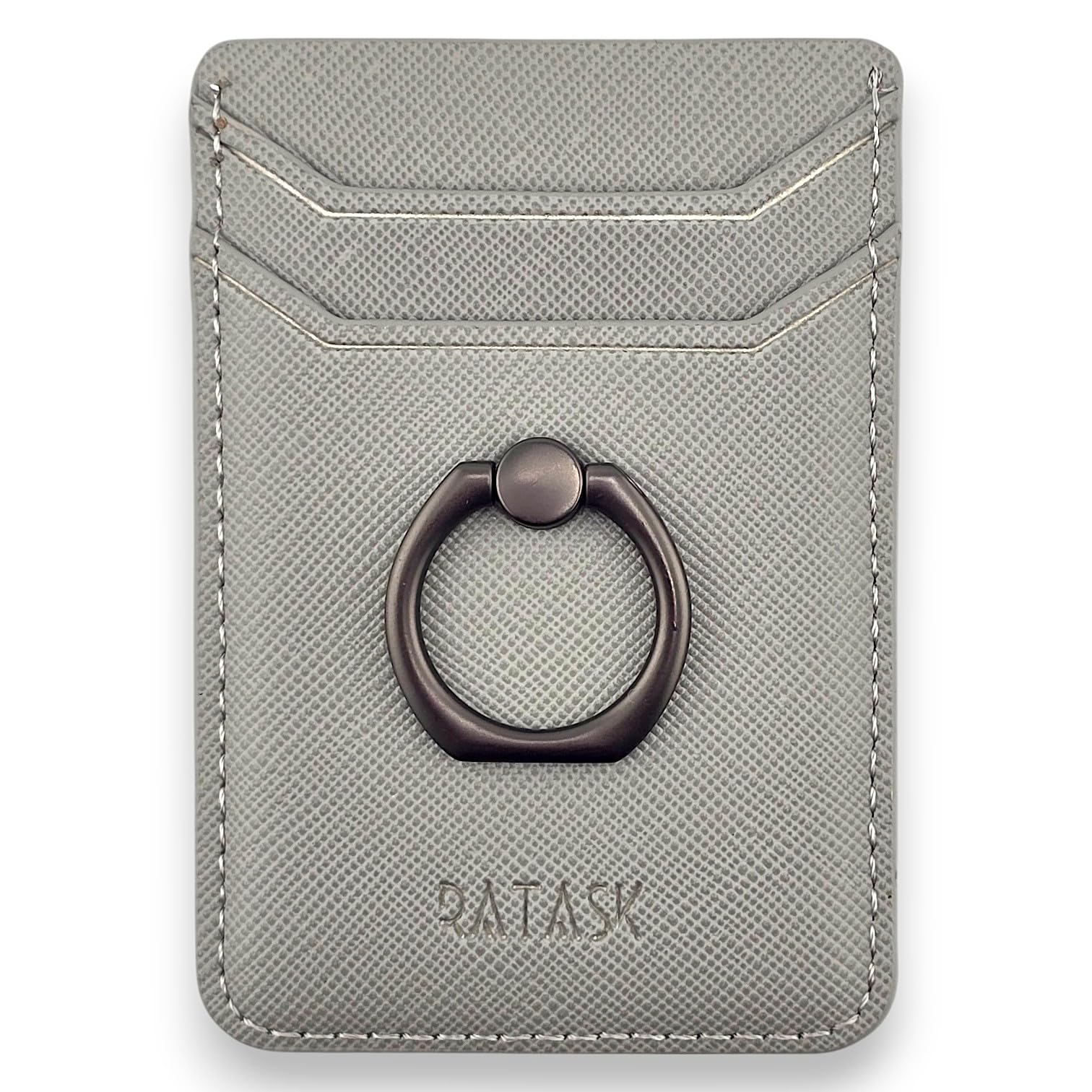 RATASK Mobile Phone Card Holder Stick on with Ring Holder Kick Stand, Mobile Card Holder Wallet (Grey)