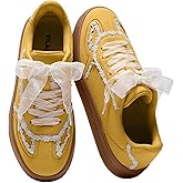 Vilanva Women's Lace Detail Fashion Sneakers Comfortable Casual Dress Sneakers with Retro Gum Sole Walking Trendy Footwear