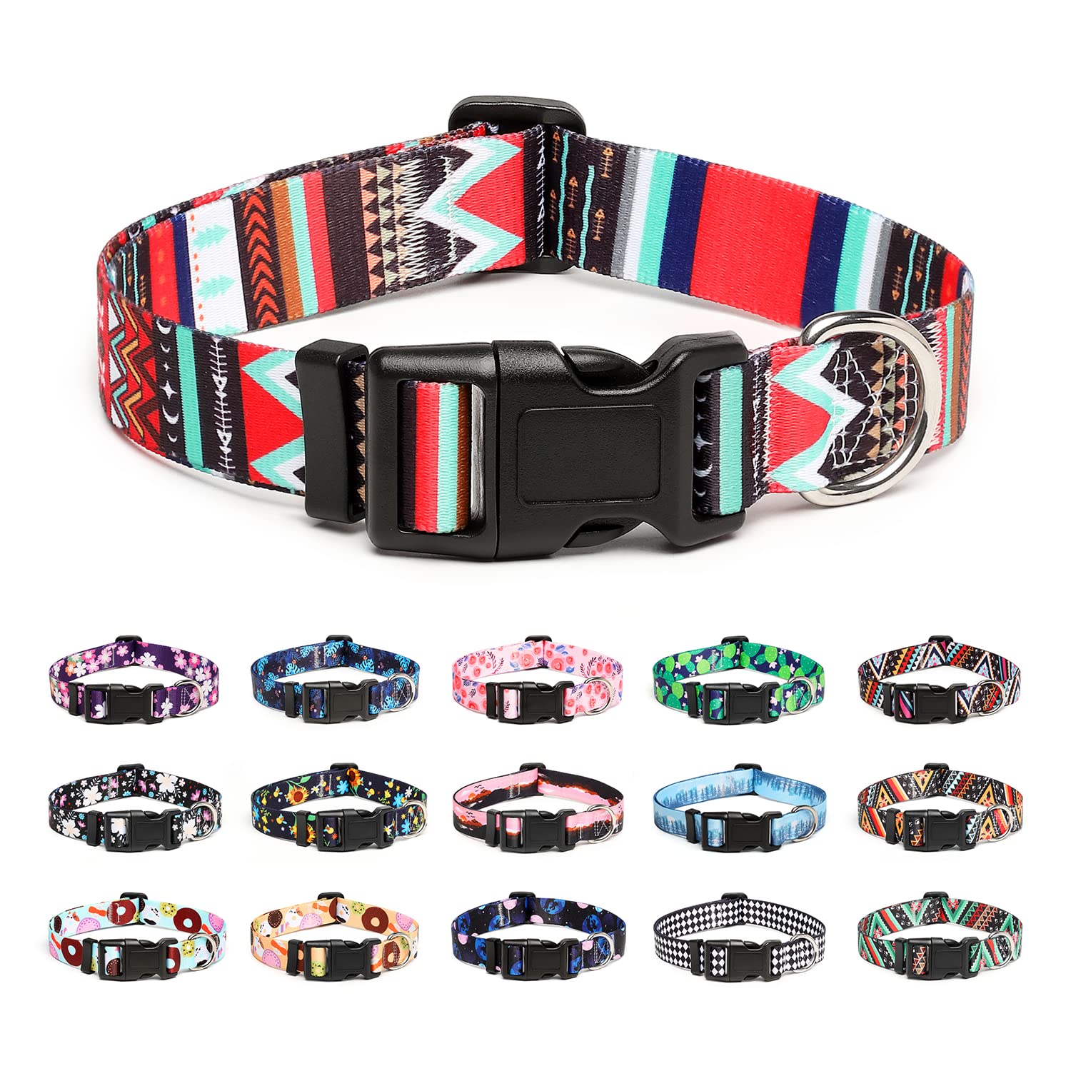 Mercano Adjustable Dog Collar - Special Design Patterns, Soft Nylon Comfortable Durable Pet Collar for Small Medium Large Dogs (S, Tribal Red) — image 1