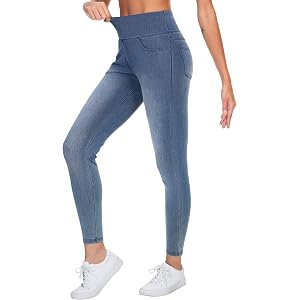 THE GYM PEOPLE Women's High Waisted Jeggings Pants Stretchy Jean Leggings | Ankle, Capris Length, Pull On, Elastic Waist, Tum