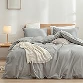 BESTOUCH Duvet Cover Set 100% Washed Cotton Linen Feel Super Soft Comfortable Chic Lightweight 3 PCs Home Bedding Set Solid Light Grey Super King Plus