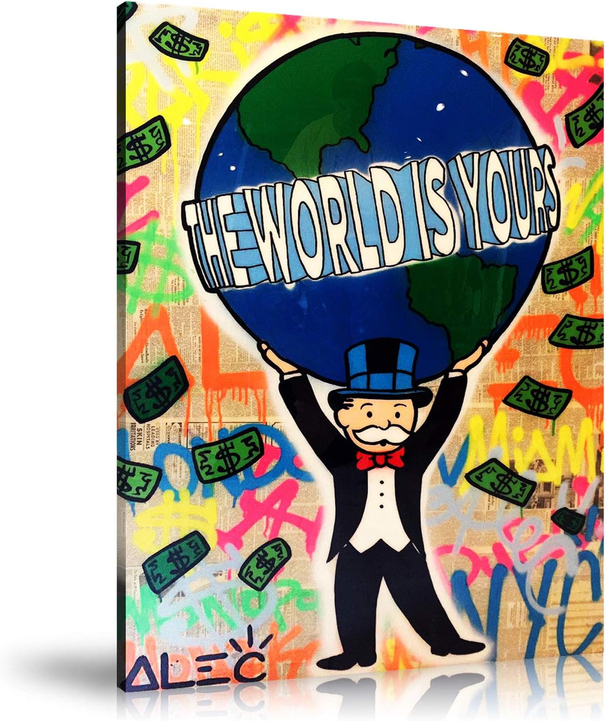 Newartprint ALEC Monopoly HD Printed Oil Paintings Home Wall Decor Art On Canvas The World is Yours 24x32inch Unframed