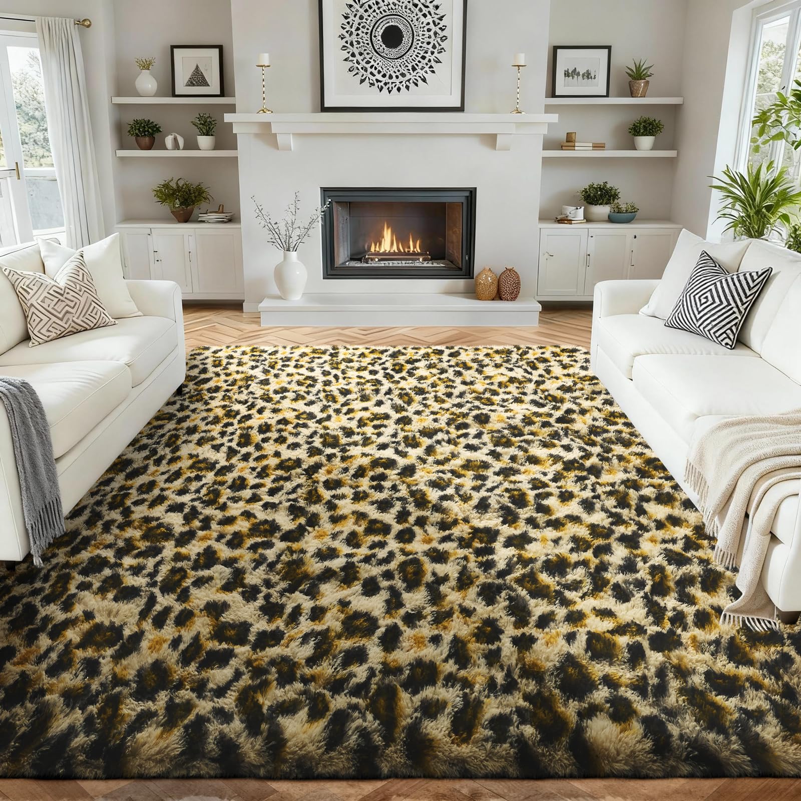 Photo 1 of Ophanie Soft Fluffy Shaggy Rugs for Bedroom Living Room Dorm Nursery Home Decor Aesthetic,Color Leopard, Size 6x9