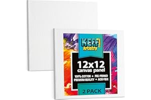 KEFF Canvas Boards for Painting - 12x12 2-Pack Bulk Canvas Panels, 100% Cotton Triple Primed Large Canvases for Art Painting Supplies, Acrylic, Oil, Watercolor & Tempera