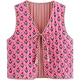 Wyeysyt Women's Cropped Floral Quilted Puffer Vest Printed Lightweight Sleeveless Padded Gilet Outwear