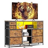 TV Stand Dresser Drawer for Bedroom - TV Stands for 45, 50, 55 inch TV - Entertainment Center Dressers with Charging Station, Drawers Dresser with Storage for Living Room, Nursery - Rustic Brown