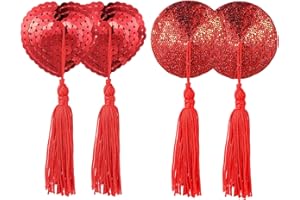 Ocapind 2 Pairs Women Reusable Breast Pasties Nipple Tassels Women Adhesive Nipple Cover Heart-Shaped Breast Bra Shiny Sequin