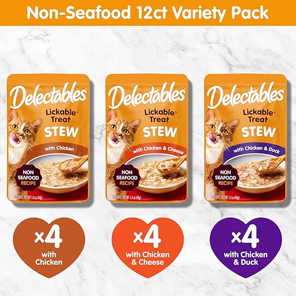 DELECTABLES NON-SEAFOOD STEW LICKABLE WET CAT TREATS, VARIETY PACK, 1.4 OUNCE (PACK OF 12)