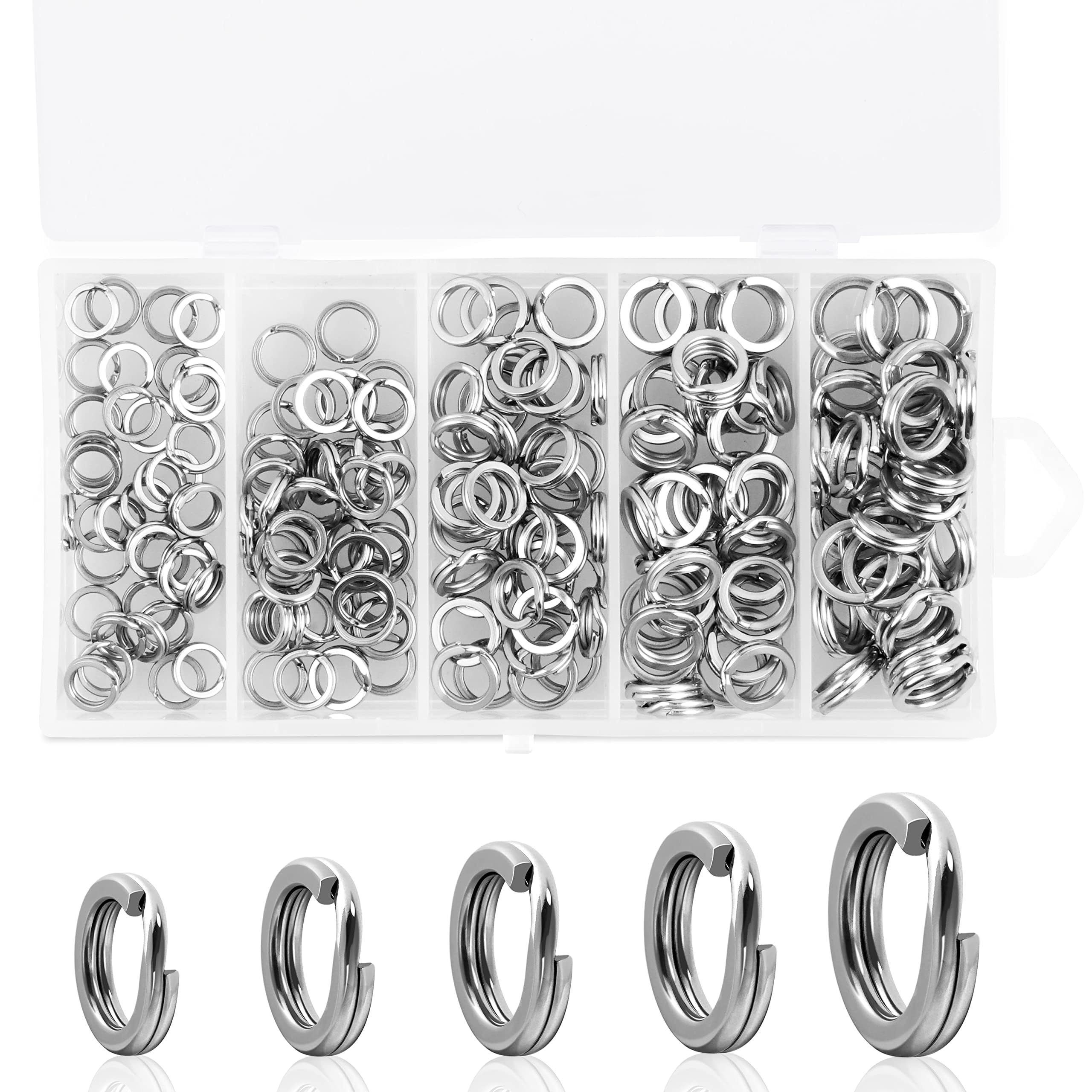 OROOTL Fishing Split Rings Kit, 200pcs Stainless Steel Double Split Rings Heavy Duty Flat Wire Ring Loop for Fishing Lure Hook Connector Freshwater Saltwater Terminal Tackle Accessories — image 1