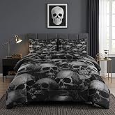 Pamnest Comforter Set Queen Size, Skull Skeleton Soft 3 Pcs Bedding for Kids and Adults, Spooky Horror Gothic Comforter Set with 2 Pillowcases, for Bedroom Bed Decor
