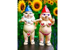 Leverse 2 PCS Garden Gnomes, 4.7 Inch Naughty Resin Dwarf, Unique Funny Outdoor Decorations for Lawn Patio Yard Home Decor Easter Halloween Christmas Housewarming Gifts (Woman and Man)