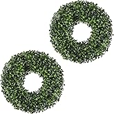 Small Boxwood Wreath 12 Inch Artificial Green Wreath for Front Door UV Resistant - All Seasons Winter Spring Summer - Indoor Outdoor Farmhouse Decor Perfect for Fireplace Cabinet (2pcs)