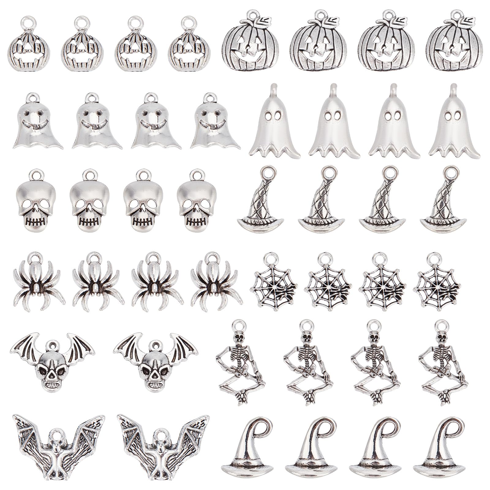 SUNNYCLUE 1 Box 72Pcs 12 Style Skull Charms Pumpkin Charm Bulk Halloween Skeleton Bone Spider Hat Magic Gothic Charm for Jewelry Making Charms DIY Earrings Bracelet Necklace Craft Treat or Trick Gift