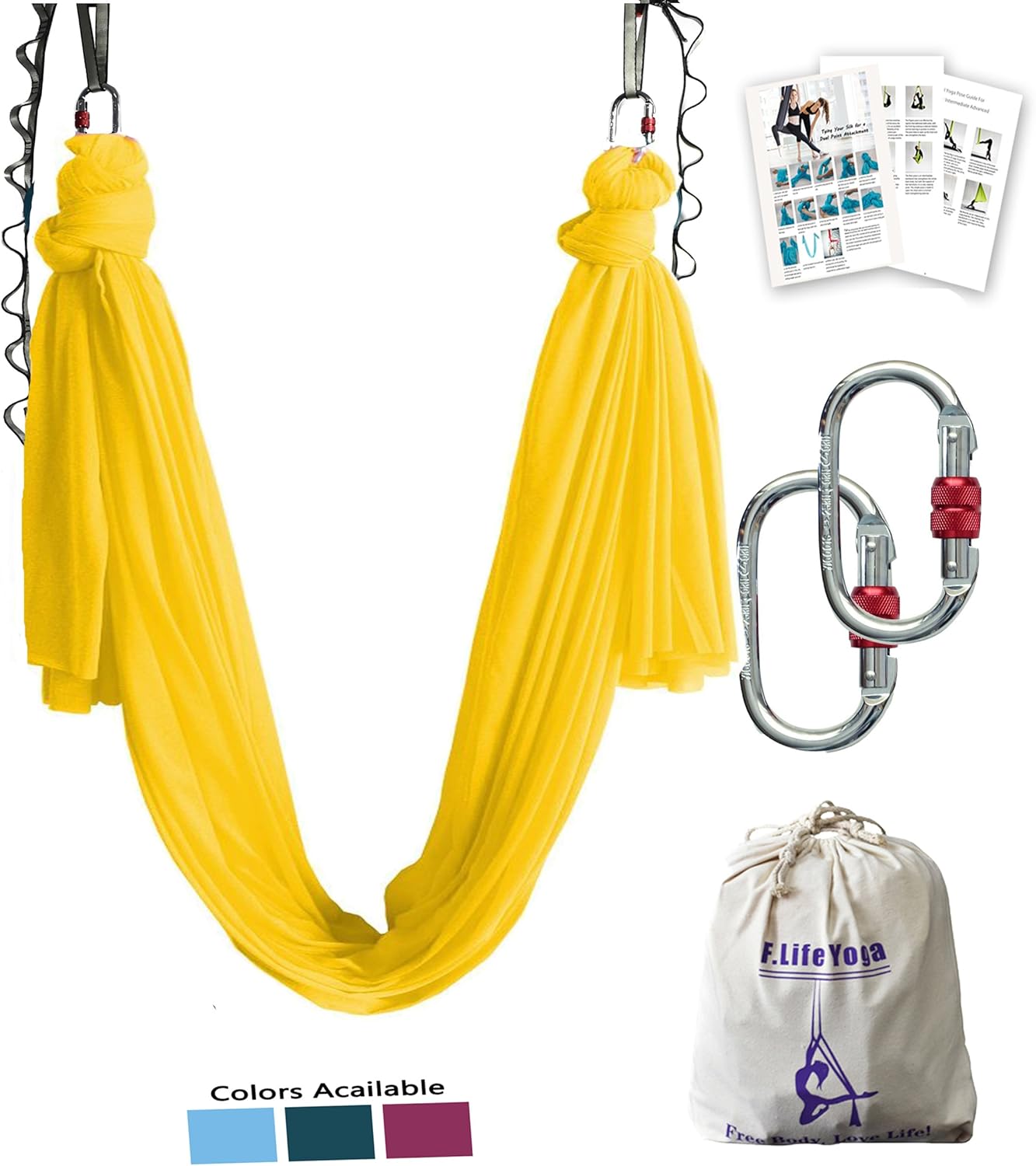 F.Life Aerial Yoga Hammock 5.5 Yards Include Daisy Chain, Carabiner and Pose Guide (Lavendar) : Sports & Outdoors