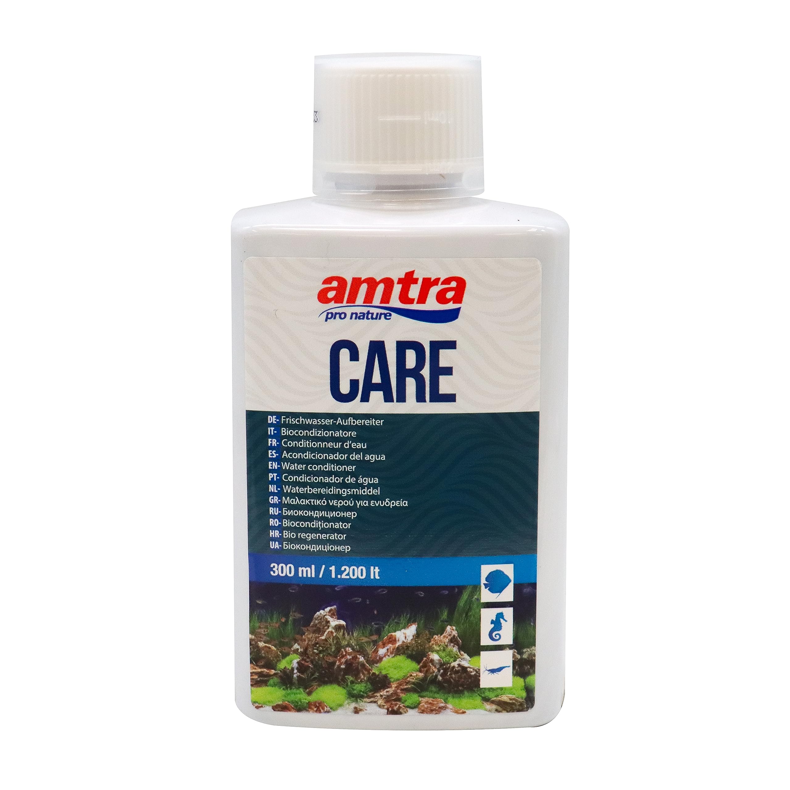 AMTRA CARE - Bioconditioner to eliminate chlorine and heavy metals from tap water, Aquarium water treatment, Format 300 ml