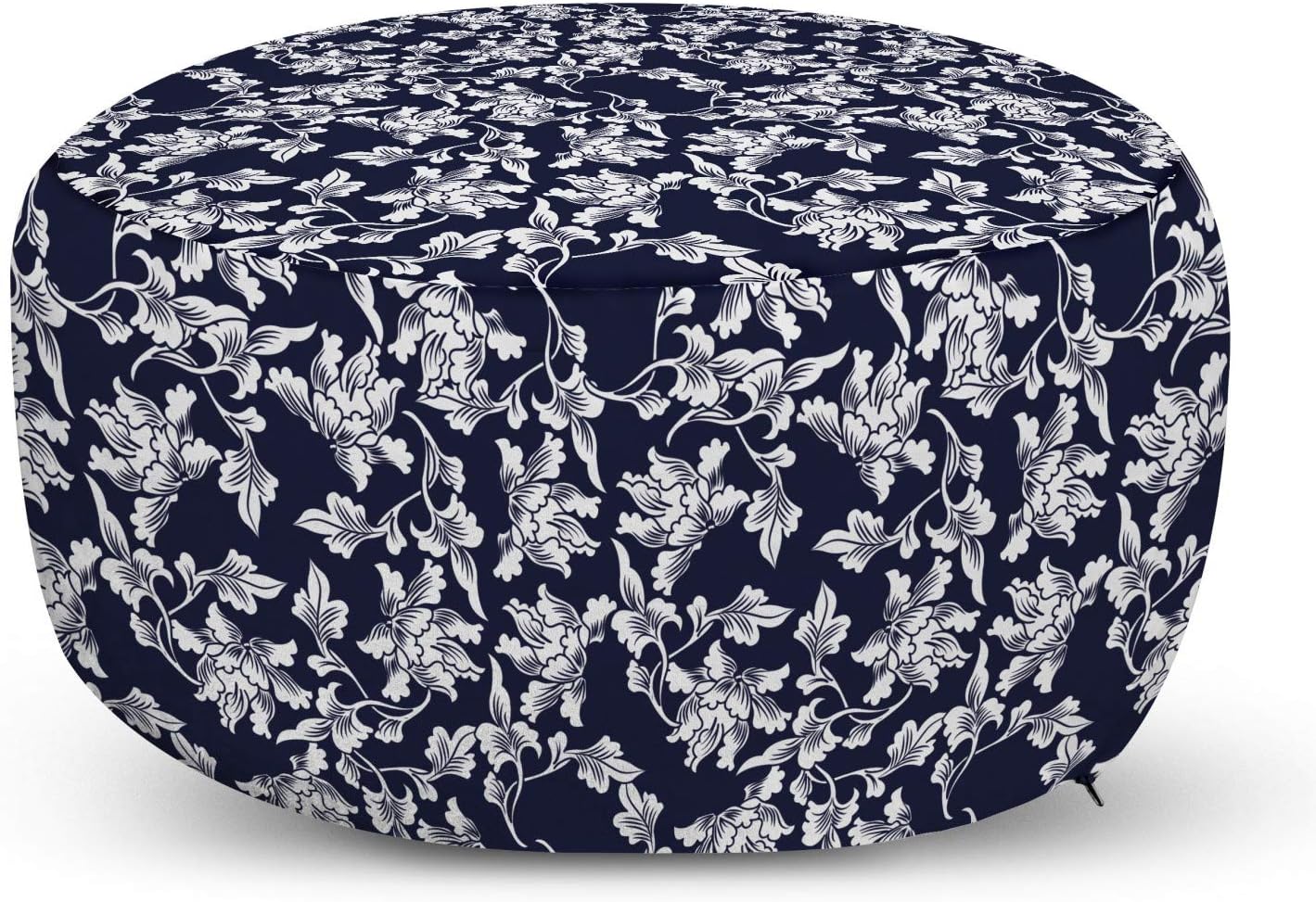 Ambesonne Navy Blue Ottoman Pouf, Floral Arrangement Botanic Foliage Pattern