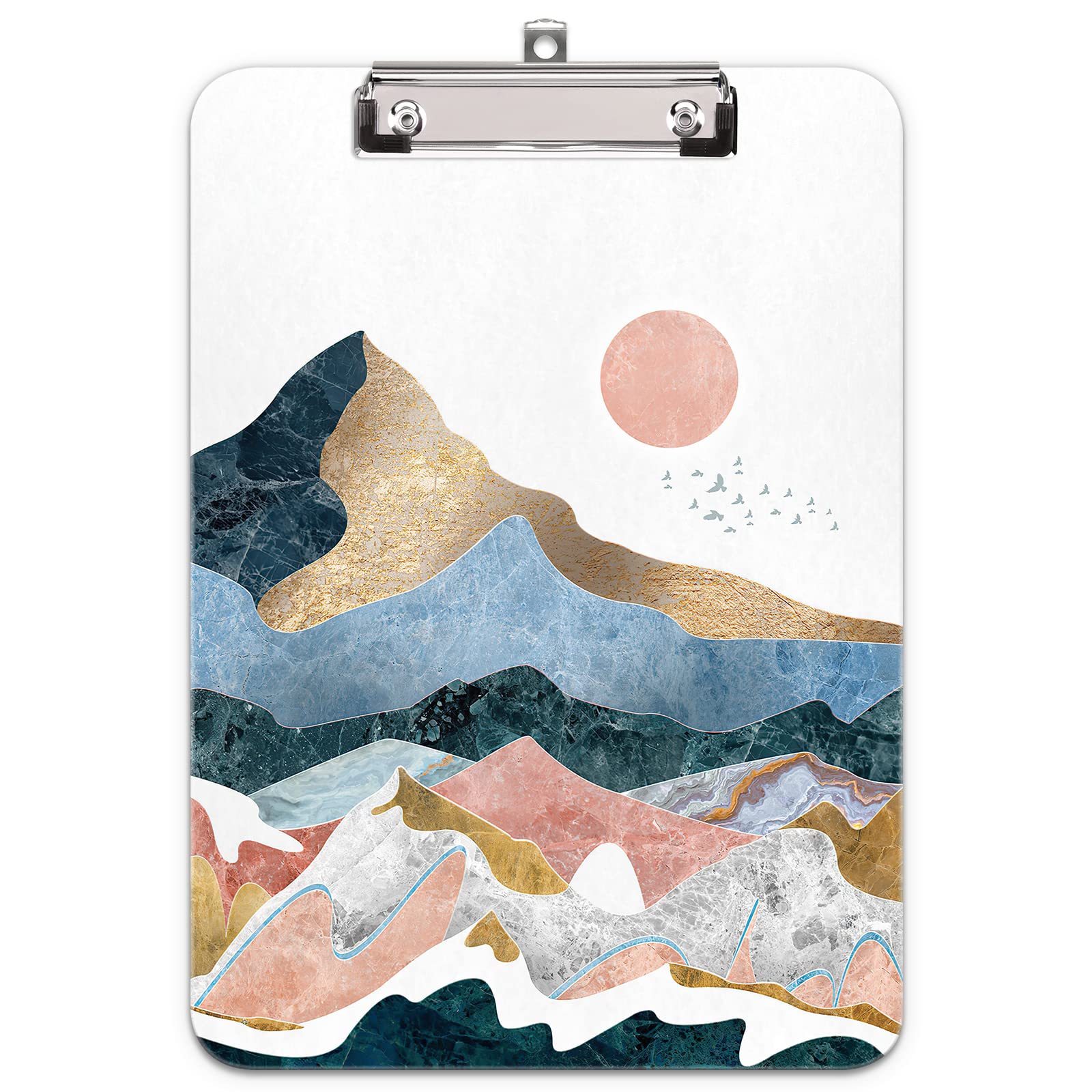 Hnogri Plastic Clipboard A4, Fashion Design A4 Letter Size Clipboards & Forms Holders for Office Supplies Lawyers,School Students and Kids, Low Profile Clip Cute Clipboard Folder, Mountain