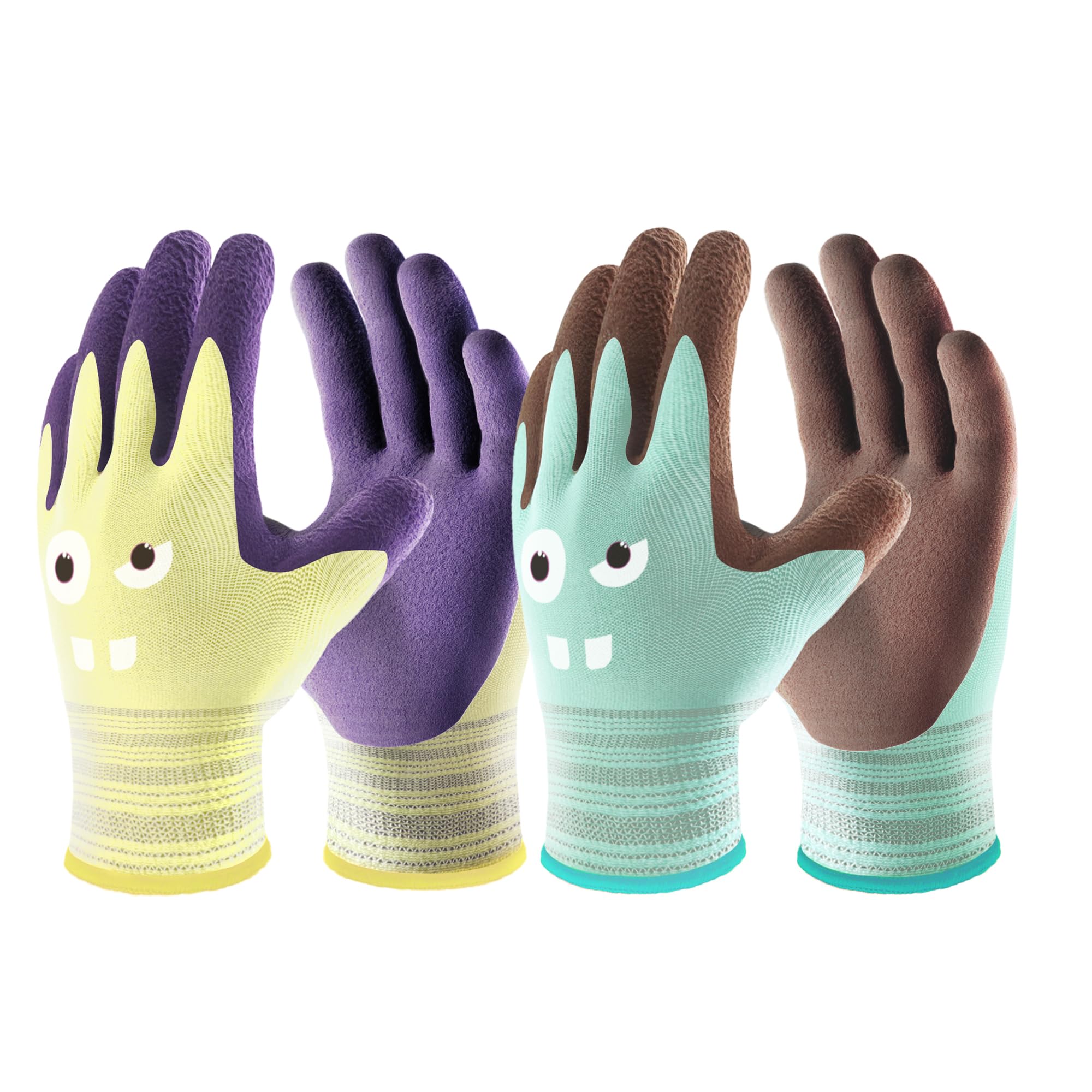 COOLJOB 2 Pairs Modal Toddler Work Gloves Ages 6-8, Rubber Coated Kids Gardening Gloves for Children, Ultra Soft Skin-friendly (Little Monster Series, Medium M)
