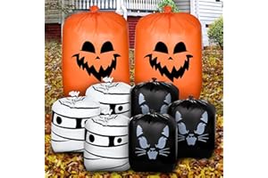 TOYMIS 8pcs Halloween Pumpkin Leaf Bags, (36x48 Inch & 24x30 Inch) Reusable Lawn Leaf Bags Halloween Leaf Bags Plastic Leaf Bags for Halloween Outdoor Garden Decoration
