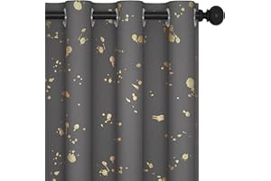 Deconovo Curtains with Pattern, Black Out Curtains for Bedroom Windows, Light Blocking Soundproof Curtains Drapes for Party (Dark Grey/Golden,W52 X L72)