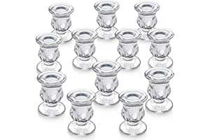 Letine Candlestick Holders Set of 12-2.5" H Taper Candle Holders Bulk - Clear Glass Candle Holder for Rustic Wedding Centerpiece Table Decorations, Halloween & Thanksgiving Decorations Indoor