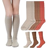 SISOSOCK 3 Pairs Winter Knee High Socks for Women Soft Warm Cable Knit Slouch Socks Fashion Accessories