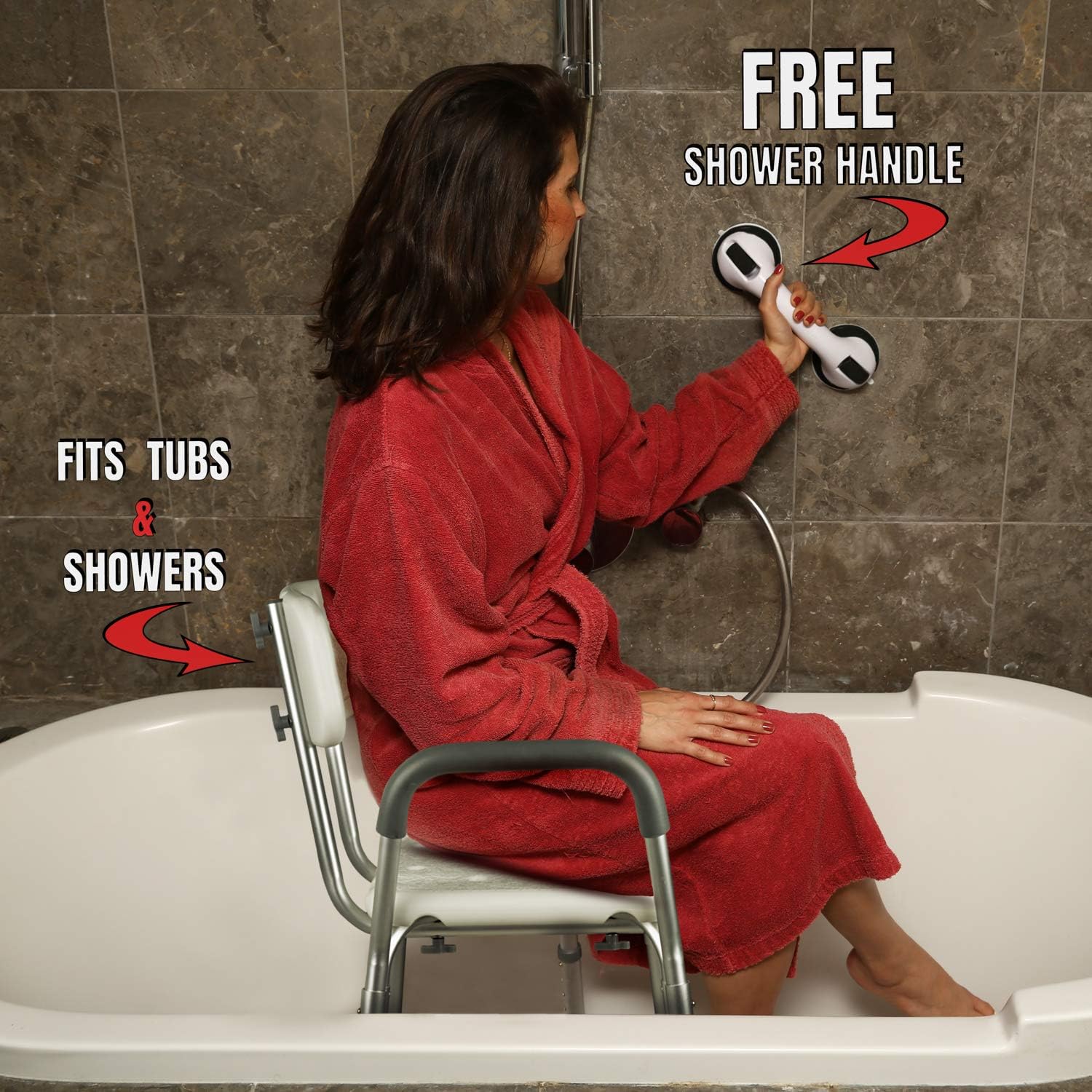 Dr. Maya Adjustable Shower Chair with Back and Arms - Free Suction Assist Grab Bar - Anti-Slip Bench - Bathtub Seat for Bathroom Safety: Health & Personal Care