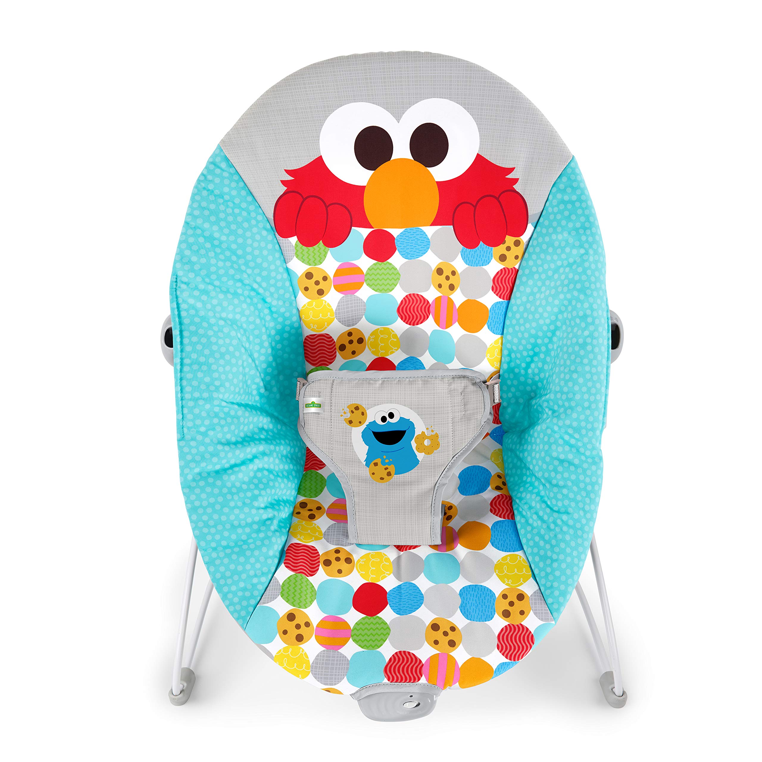 Bright Starts Sesame Street Baby Bouncer Soothing Vibrations Infant Seat - I Spot Elmo! with Cookie Monster and Big Bird - Removable-Toy Bar, 0-6 Months Up to 20 lbs