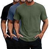 Ficerd 3 Pack Men's Short Sleeve Waffle Knit Shirts, Casual Textured Crew Neck Summer T-Shirts Lightweight Solid Pullover Tee